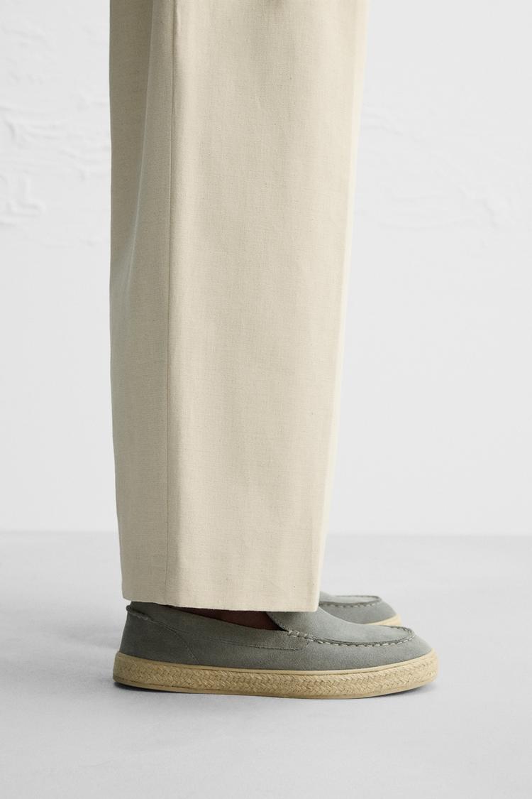 Zara Leather And Jute Loafers Sneakers Man 2639/520 Gray