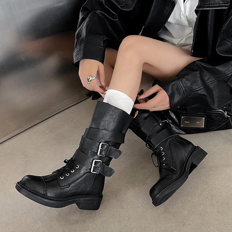 Half Boots High Quality with Buckle Detail belt Woman L101 Black