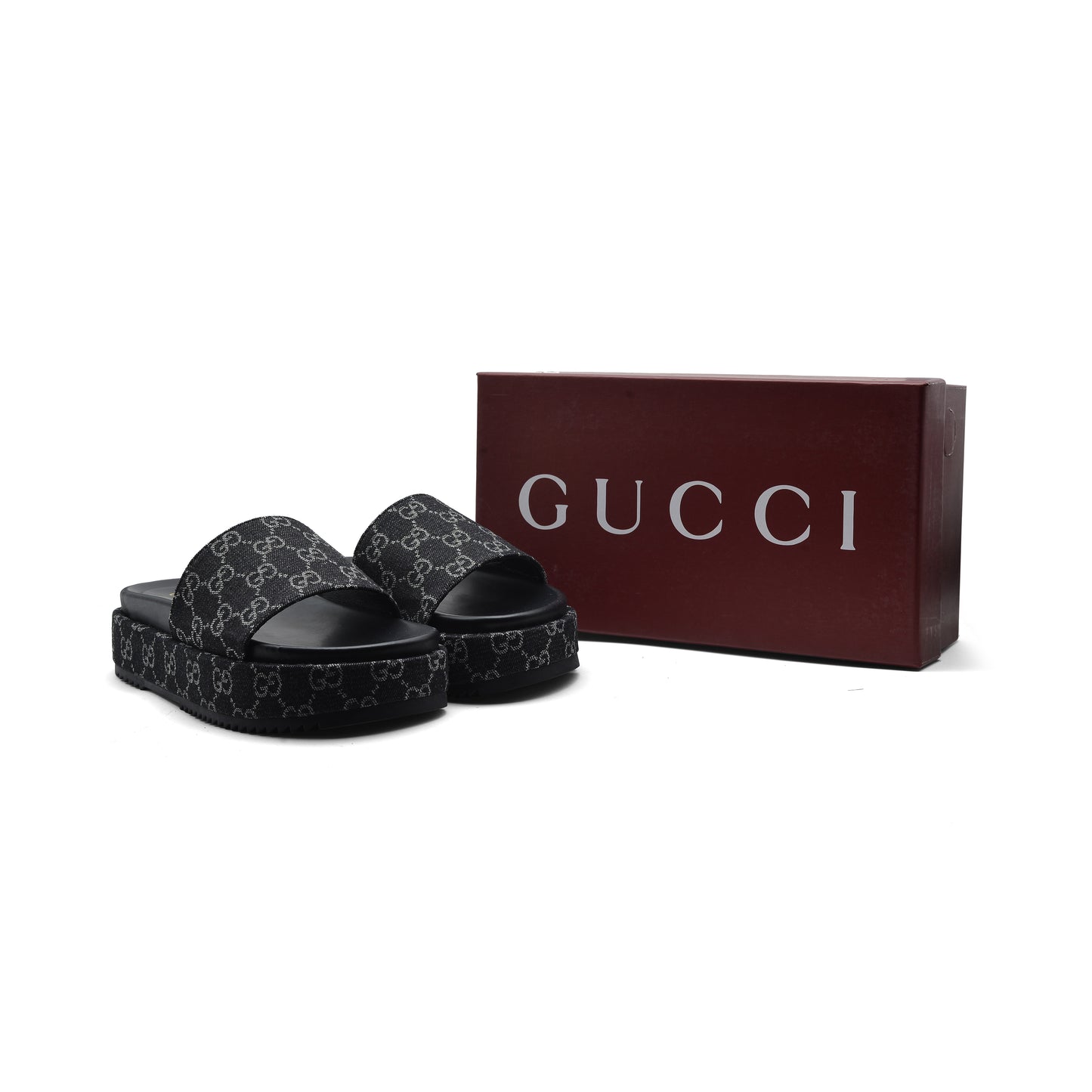 Gucci New Denim GG Monogram Angelina Platform Slide Woman 2020 Black