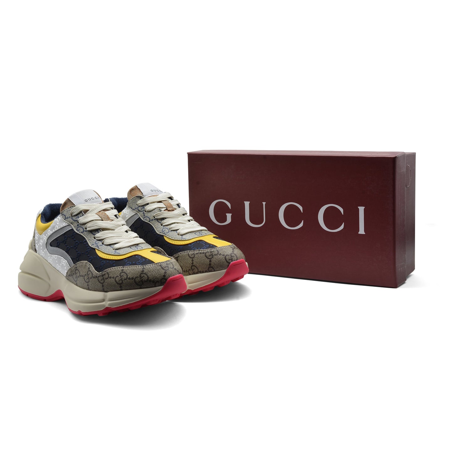 Gucci Supreme Monogram Mix Rhyton Sneakers Woman 20188-1 Beige&Yellow
