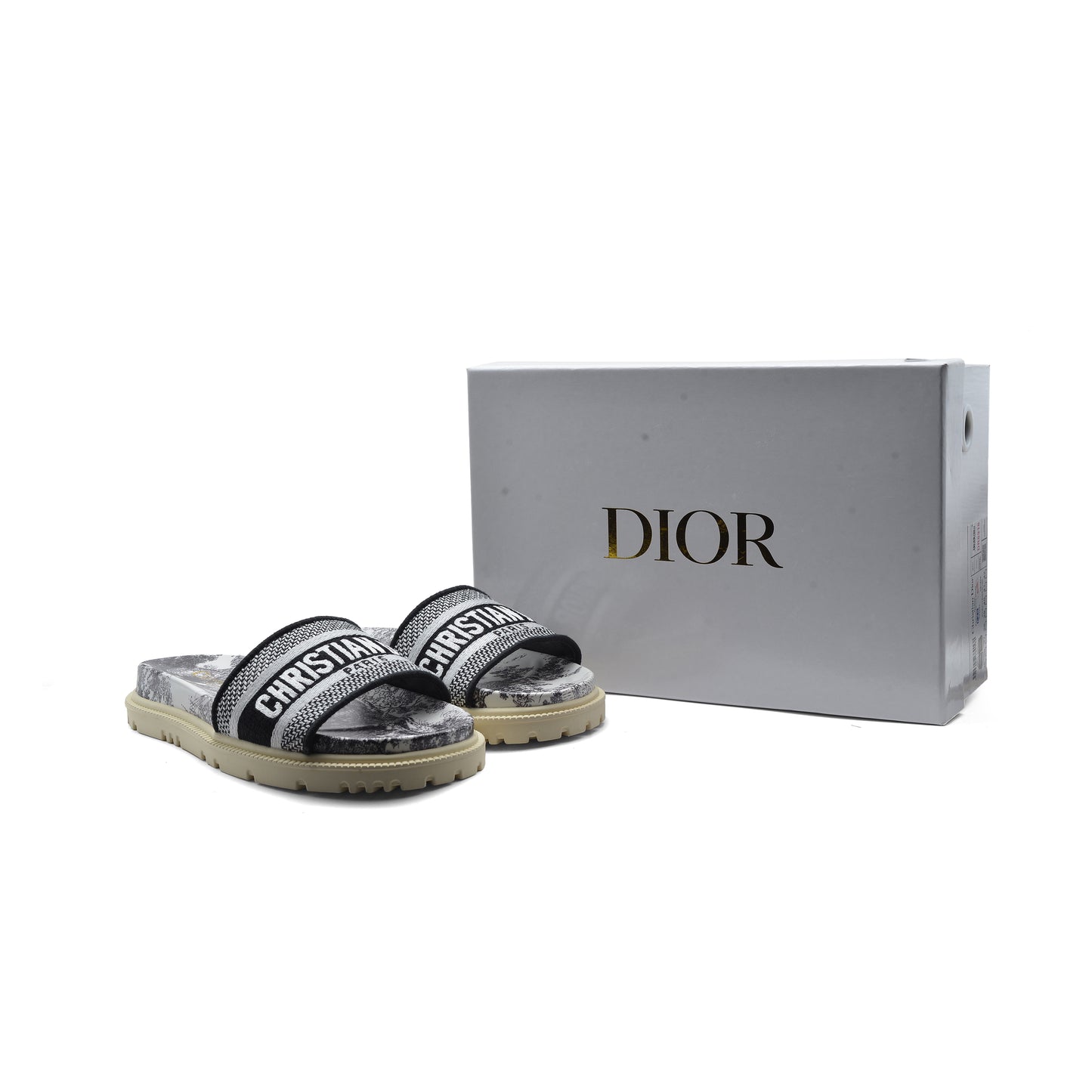 Christian Dior floral print Canvas Slide Sandals Woman DR-886 Black&White