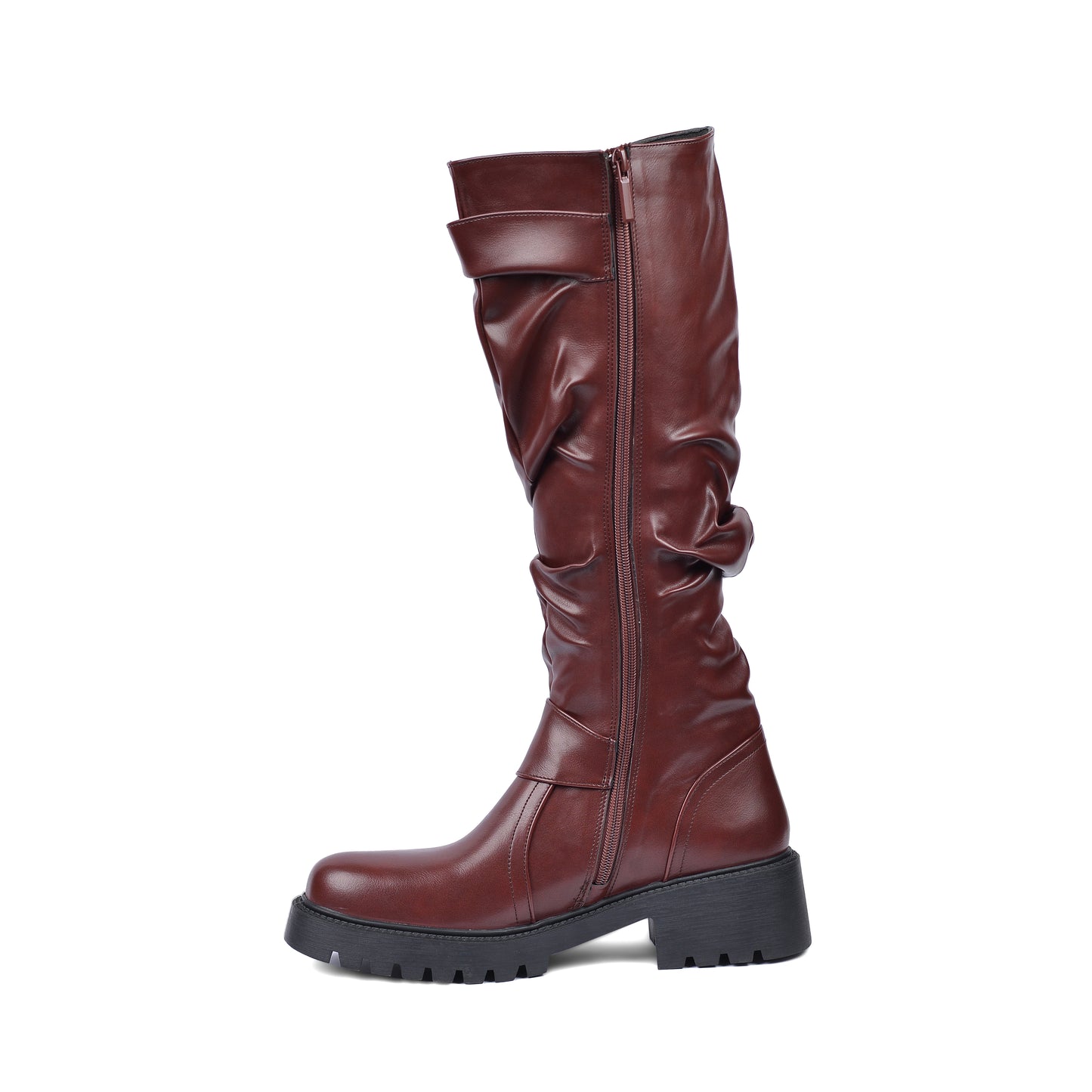 High Quality Design Tan Classic Boots with Buckle Detail 101261506 Burgundy