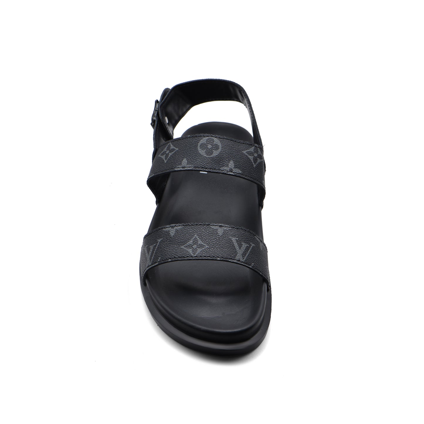 Louis Vuitton Slippers Man Monogram Leather Back Stra LV526 Black