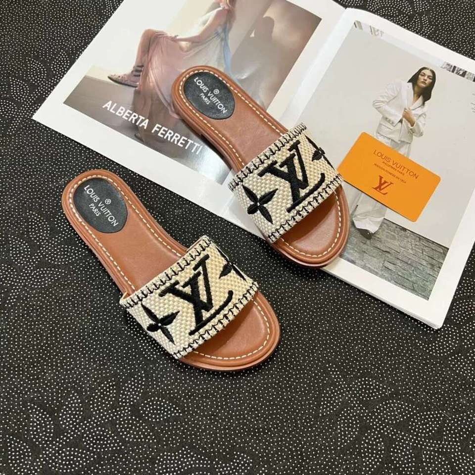 Louis Vuitton Lock It Flat Mule Monogram Sandals Woman L-118 Black