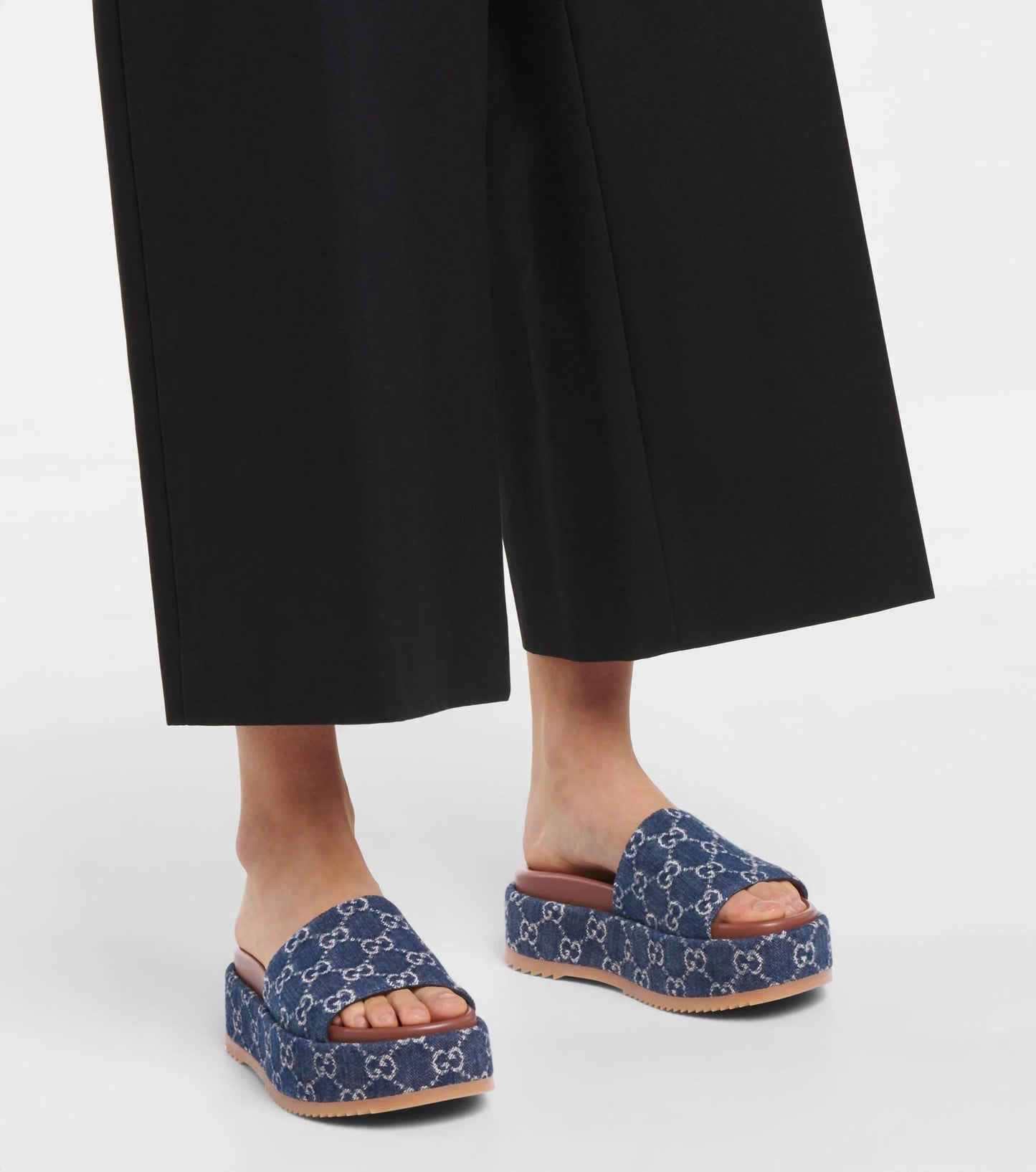 Gucci New Denim GG Monogram Angelina Platform Slide Woman 2020 Blue