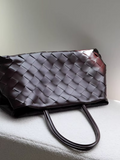 Weaved oil waxed calf leather handle shoulder tote Bag Mirror Length 23 cm - Width 42 cm Woman Y9113 Coffee - 4