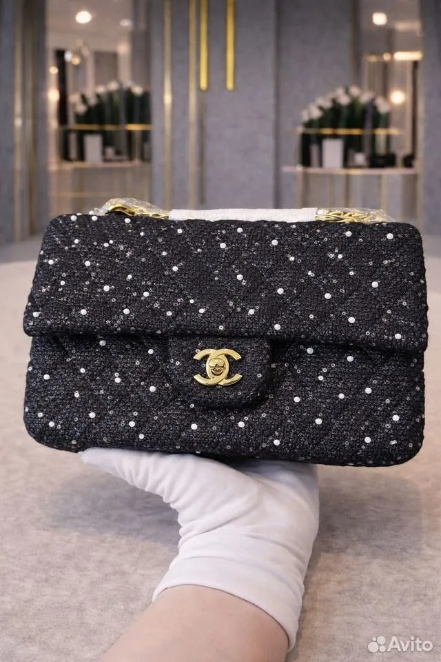 Chanel Sequin Embroidered Medium Flap Bag Woman 1112 Black - 1