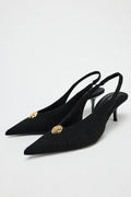 Zara Slingback Heels With Gold Medallion Woman 3044 Black - 4