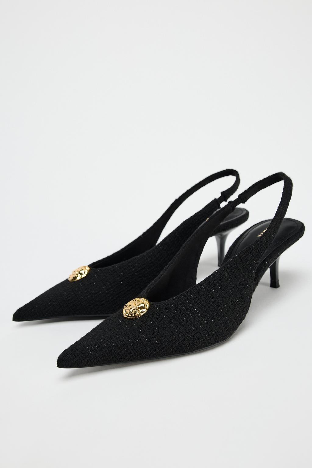 Zara Slingback Heels With Gold Medallion Woman 3044 Black - 4
