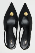 Zara Slingback Heels With Gold Medallion Woman 3044 Black - 5