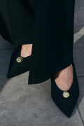 Zara Slingback Heels With Gold Medallion Woman 3044 Black - 6