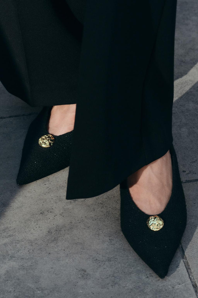 Zara Slingback Heels With Gold Medallion Woman 3044 Black - 6