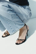 ZARA BEADED CROSSOVER STRAP SANDALS WOMAN 7433-10 BLACK - 5