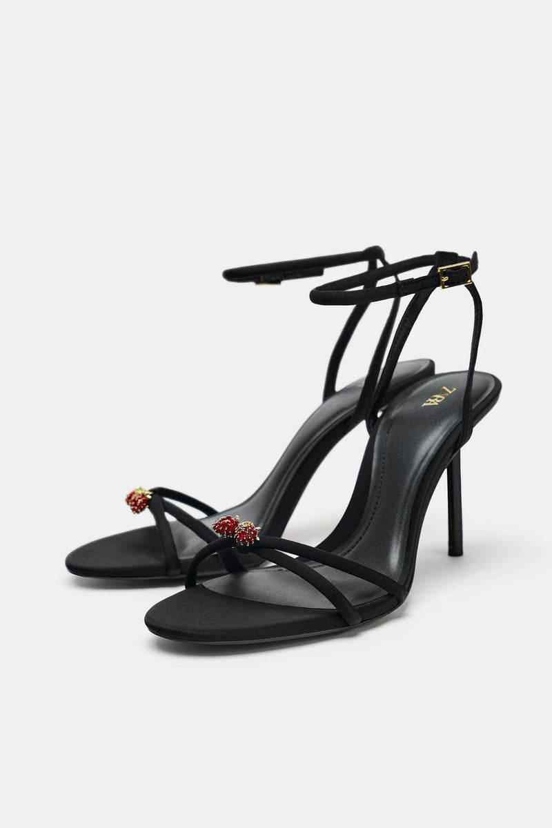 ZARA BEADED CROSSOVER STRAP SANDALS WOMAN 7433-10 BLACK - 4