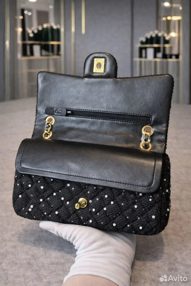 Chanel Sequin Embroidered Medium Flap Bag Woman 1112 Black - 4
