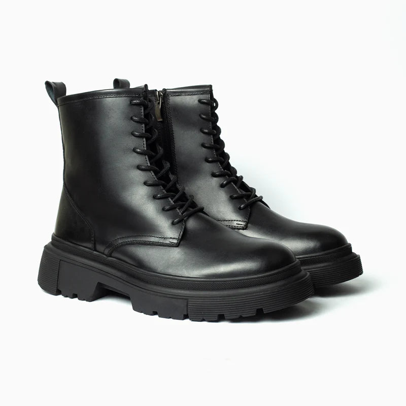 LEATHER lACE-UP BOOT WITH CHUNKY SOLE 1090-1 Black