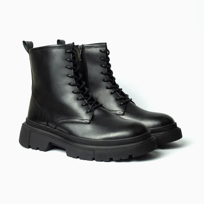 LEATHER lACE-UP BOOT WITH CHUNKY SOLE 1090-1 Black