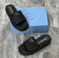 Prada Raffia Printed Espadrilles Crochet Flatform Sandals Woman PA-158 Black - 5