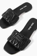 Miu Miu Leather Slides Sandals Summer Classic Leisure Flip Flops Slippers Women 3508 Black - 5