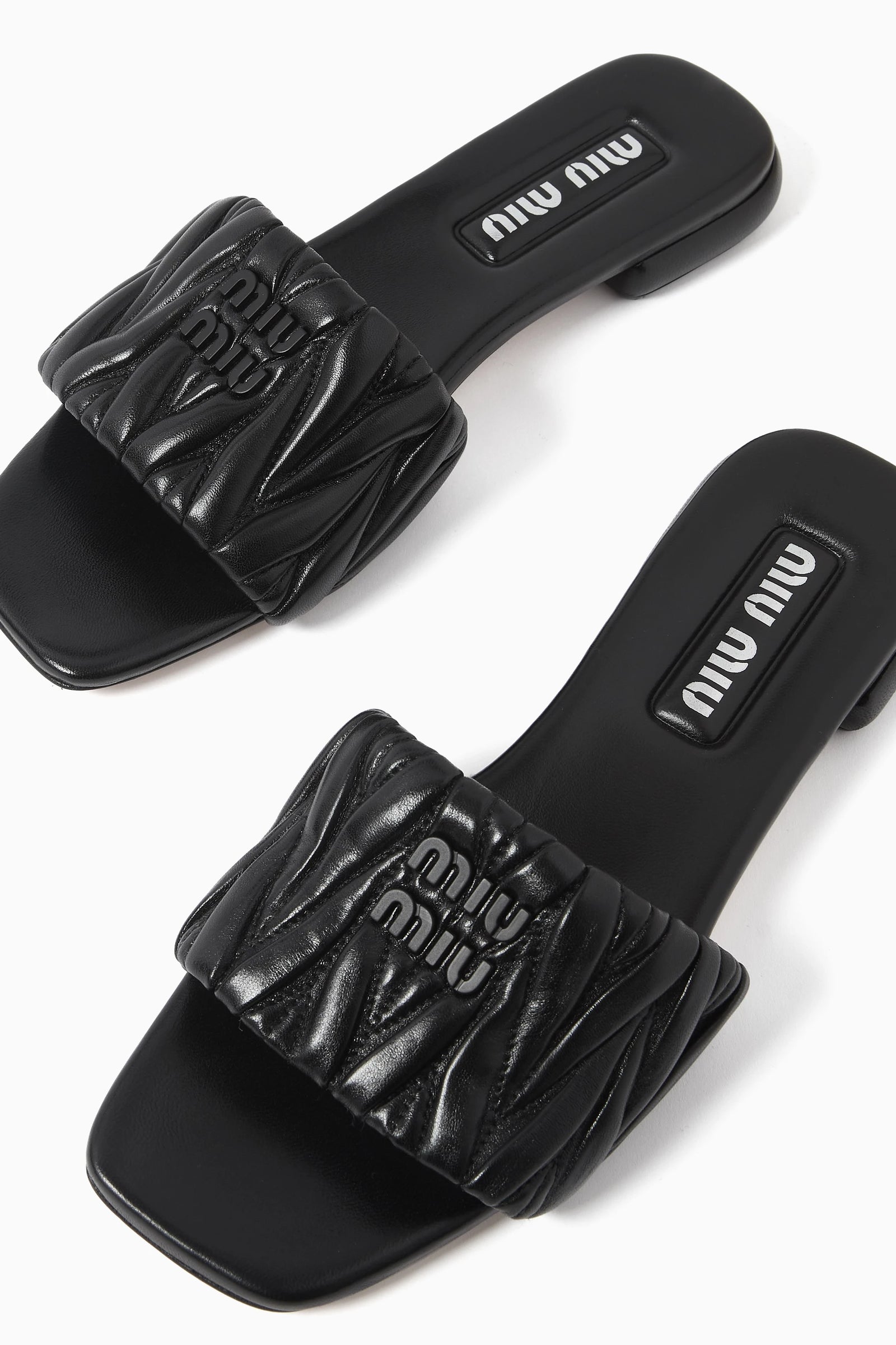Miu Miu Leather Slides Sandals Summer Classic Leisure Flip Flops Slippers Women 3508 Black - 5
