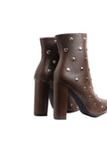Orion Ringed Heeled Half Boots High Quality Studded Woman 131026710 Brown - 5