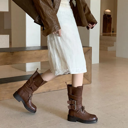Half Boots High Quality with Buckle Detail belt Woman L101 Brown