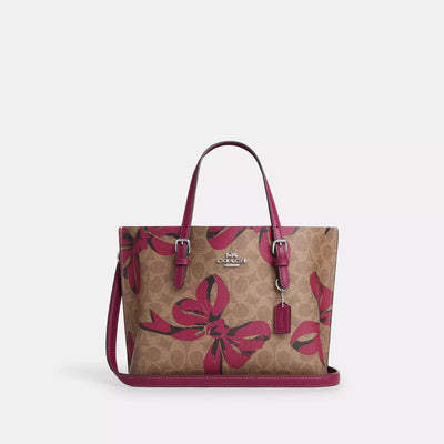 Coach Mollie Tote Bag 25 With Bow Print Woman C139 Beige/Fushia