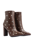 Orion Ringed Heeled Half Boots High Quality Studded Woman 131026710 Brown - 4