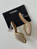Chanel Crystal Embellished Open Toe Heels With Rhinestones And Clear 898-5 Gold - 5