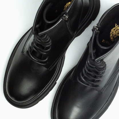 LEATHER lACE-UP BOOT WITH CHUNKY SOLE 1090-1 Black