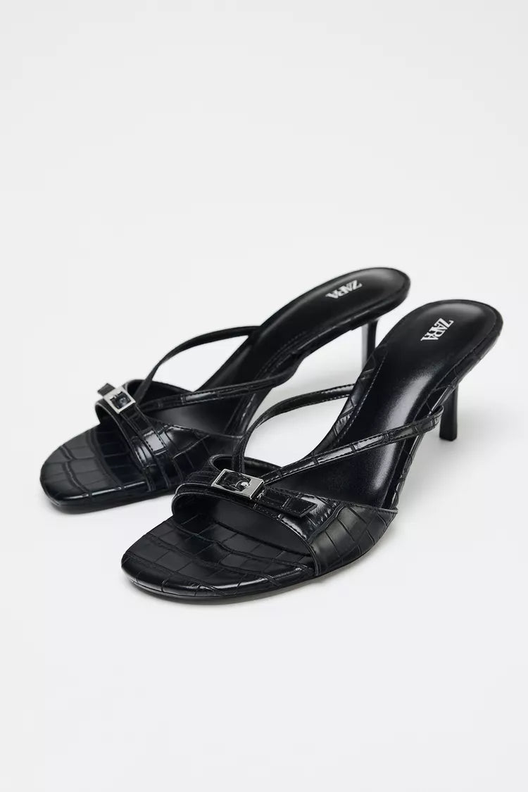 Zara Mini With Buckle Detail Stylish Heels Woman 3068 Black - 4