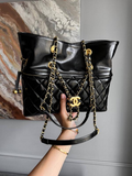 Chanel Black Quilted Leather Drawstring Shopping Tote Bag Woman AS6111 Black - 2