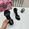 Dolce & Gabbana Sculpted Heel Baroque DG Patent Black Leather Sandal Heels Woman DG-19 Black - 5