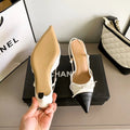 Chanel Luxury Leather Slides Designer High Heels Sandals Woman 7425 White - 7