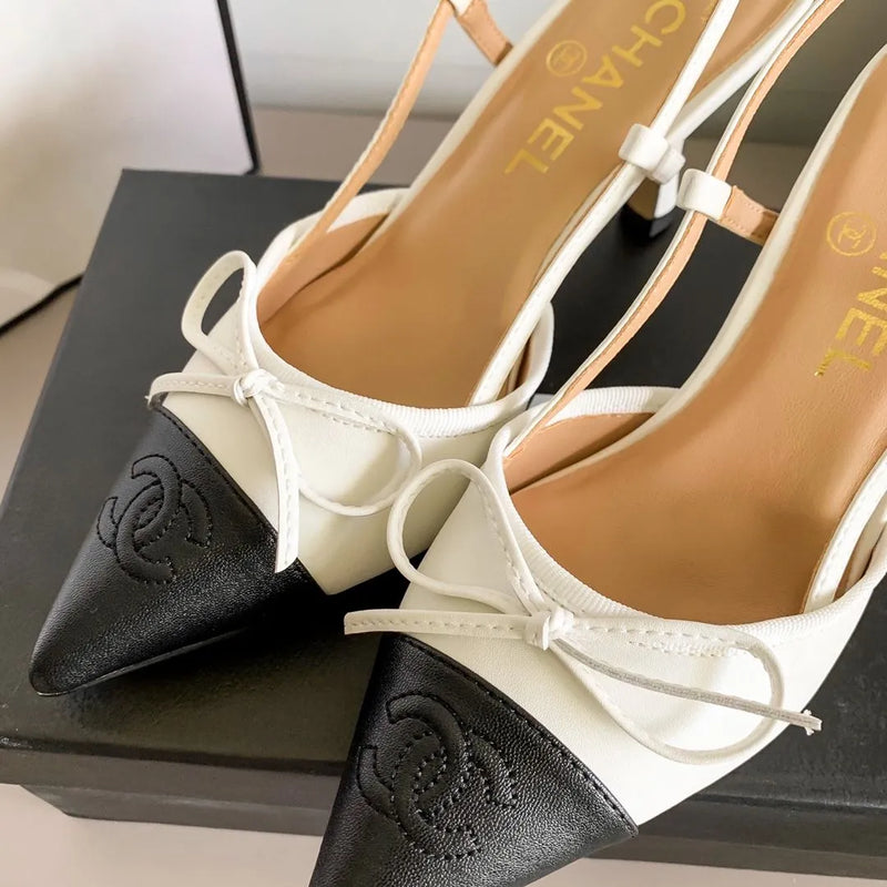 Chanel Luxury Leather Slides Designer High Heels Sandals Woman 7425 White - 6