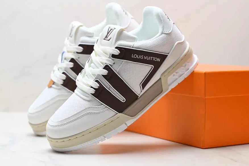 Louis Vuitton Trainer Monogram Denim Sneakers Man MD0128 White&Brown