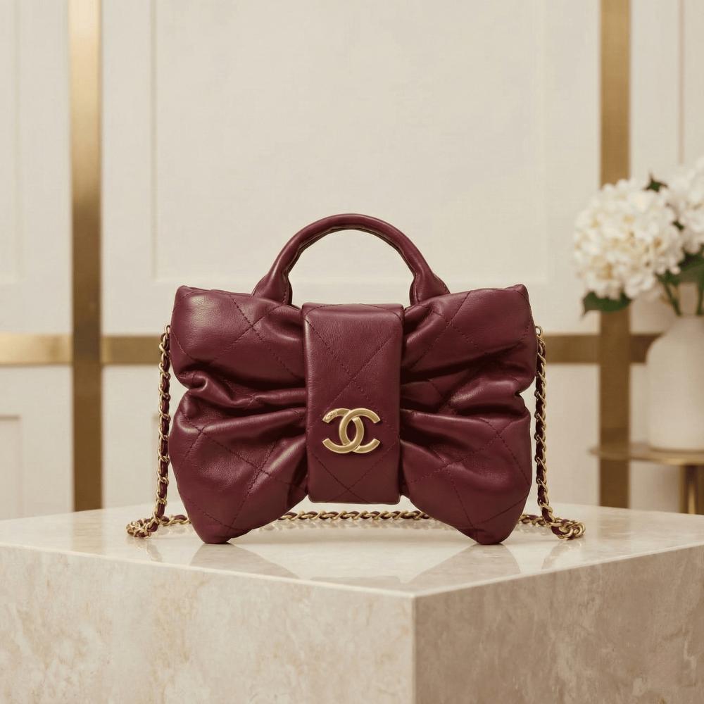 Chanel Lambskin Quilted Mini Bow Bag Woman 99888 Burgundy - 4