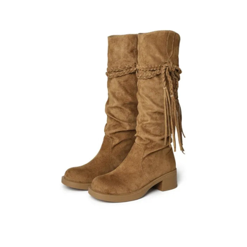 High Quality knee high boots made of suede with a low heel easy to wear equipped A818-2 Havan - 4