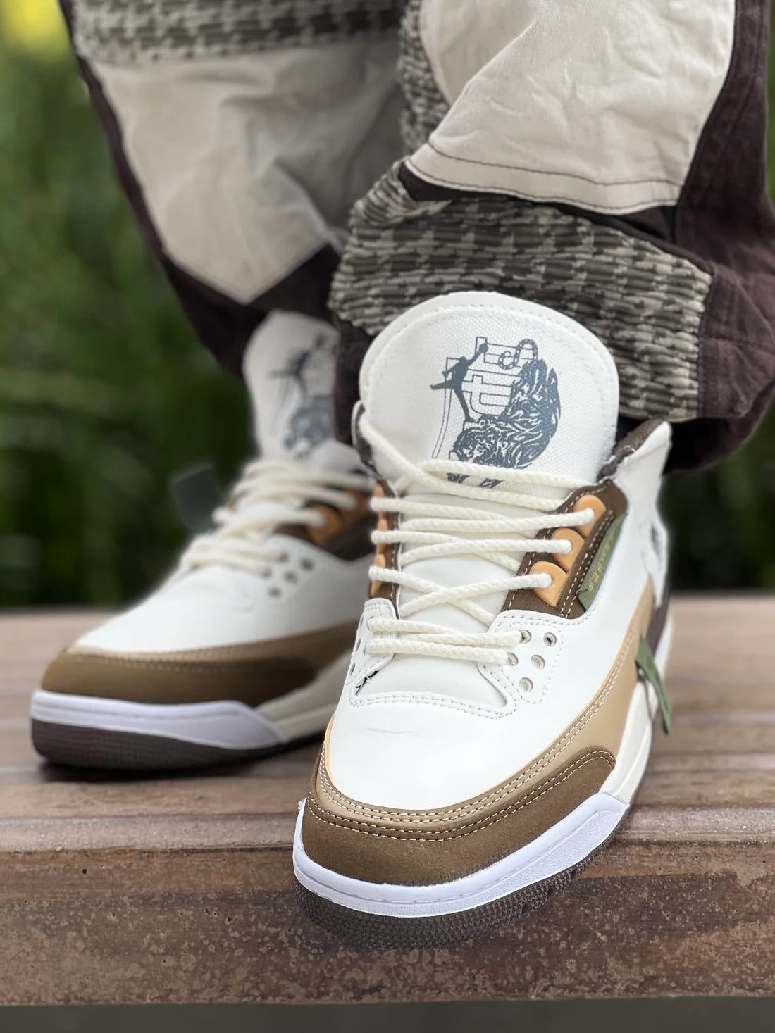 Nike Air Jordan 3 A Retro Zapatos Letras Sneakers Man 3386 Beige&Brown - 5
