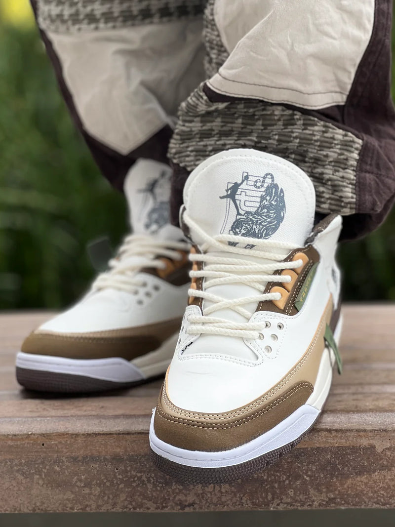 Nike Air Jordan 3 A Retro Zapatos Letras Sneakers Man 3386 Beige&Brown - 5