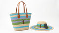 SAINT LAURENT Panier large leather-trimmed raffia tote Bag Woman YSL 209 Blue - 5