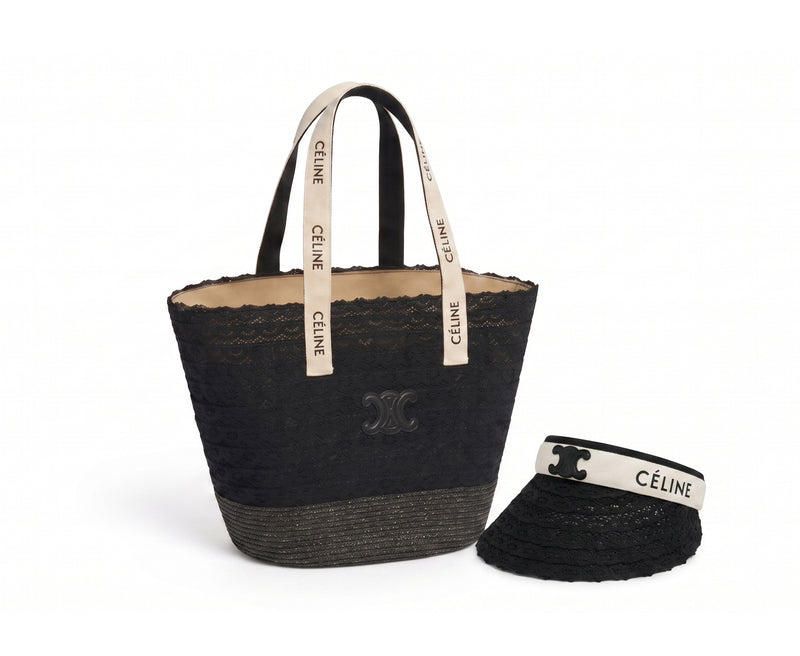Celine Raffia Tote Bag With Calfskin Leather Trim Woman CEL 213 Black - 5
