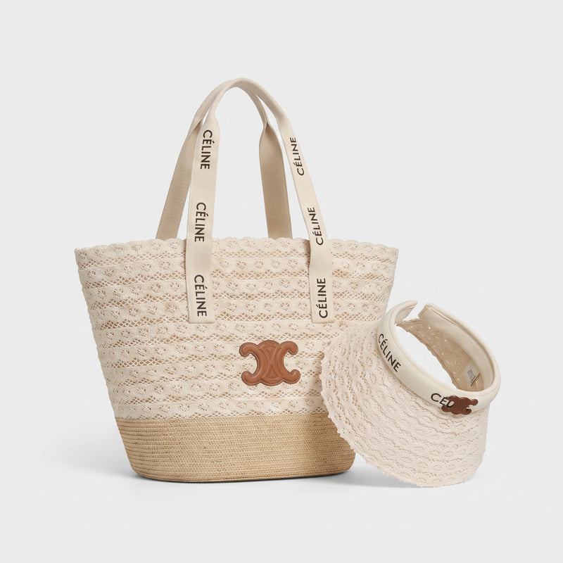 Celine Raffia Tote Bag With Calfskin Leather Trim Woman CEL 213 Beige - 5