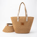 Celine Raffia Tote Bag With Calfskin Leather Trim Woman CEL 213 Brown - 5