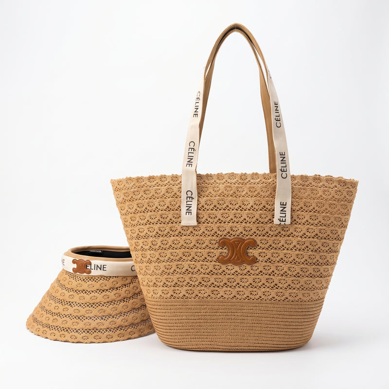 Celine Raffia Tote Bag With Calfskin Leather Trim Woman CEL 213 Brown - 5