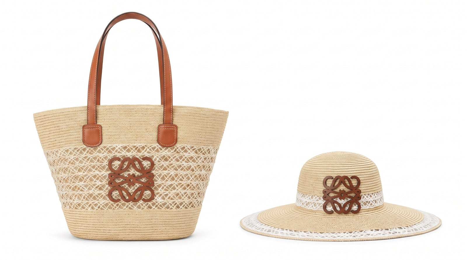 Loewe Raffia Tote Bag With Calfskin Leather Trim Woman LOW 230 Beige - 5