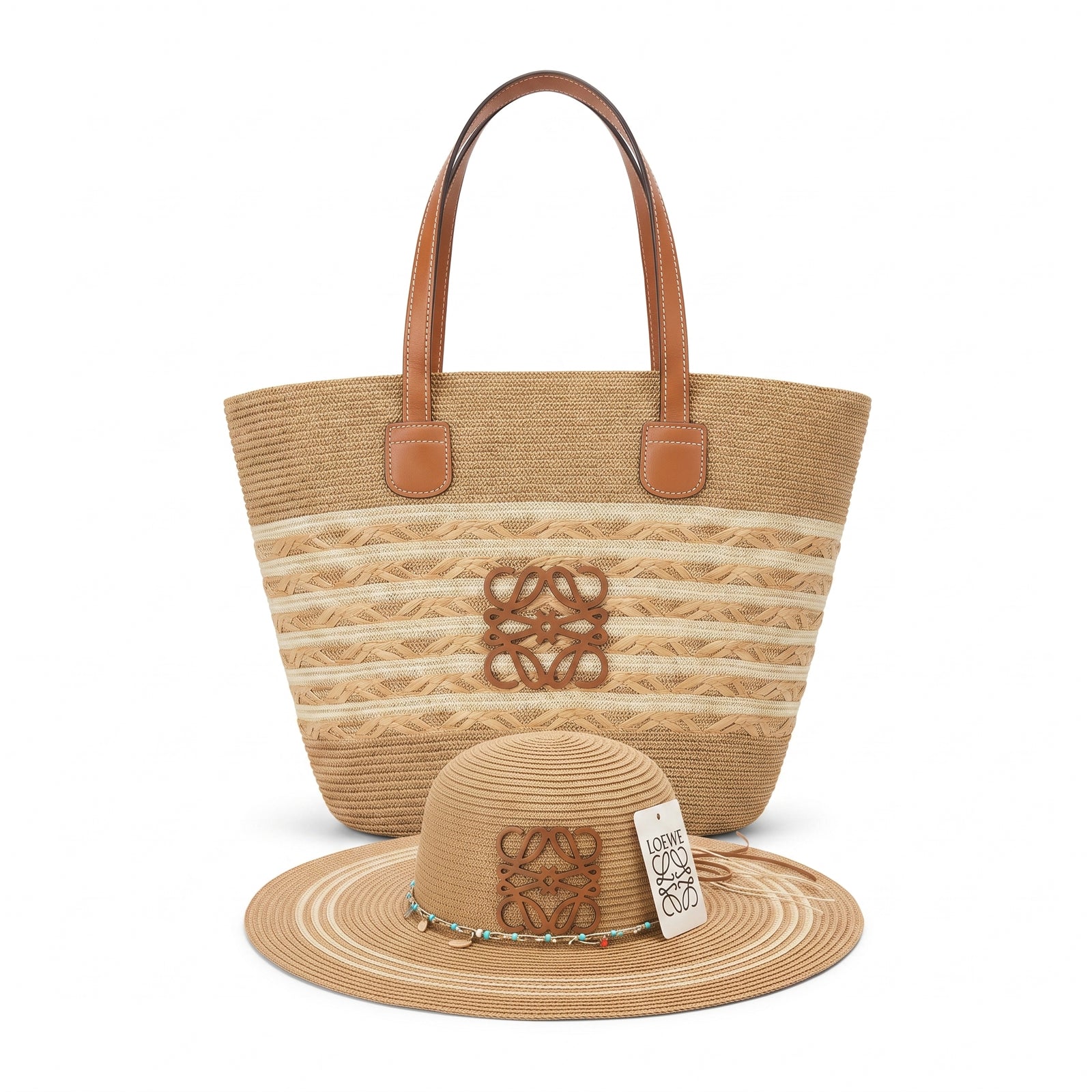 Loewe Raffia Tote Bag With Calfskin Leather Trim Woman LOW 230 Brown - 5
