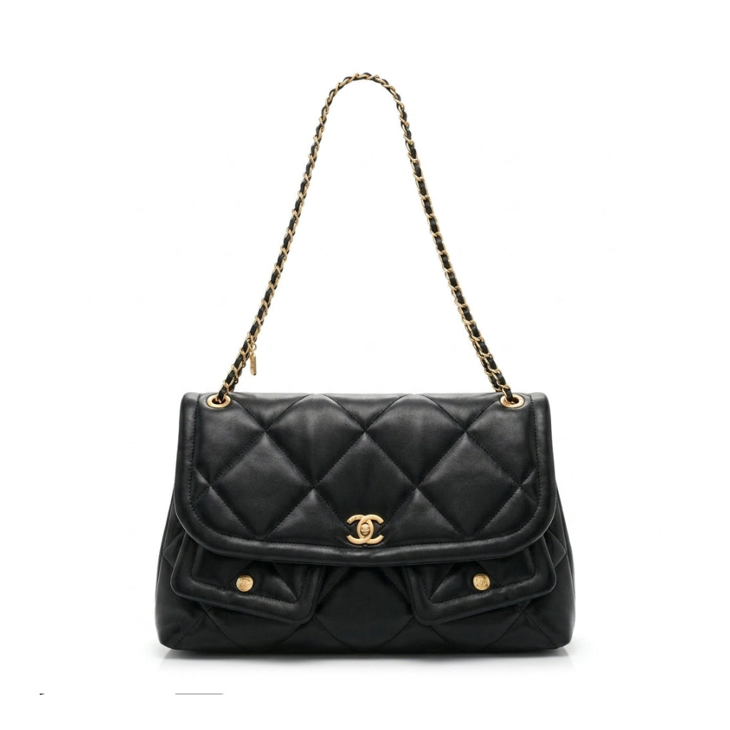 Chanel Maxi Handbag in Black Lambskin Leather Length 25 cm - Width 40 cm Mirorr Woman AP5678 Black - 4