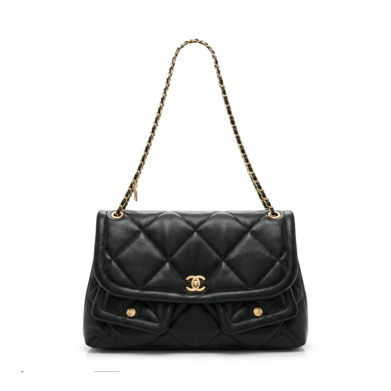 Chanel Maxi Handbag in Black Lambskin Leather Length 25 cm - Width 40 cm Mirorr Woman AP5678 Black - 4