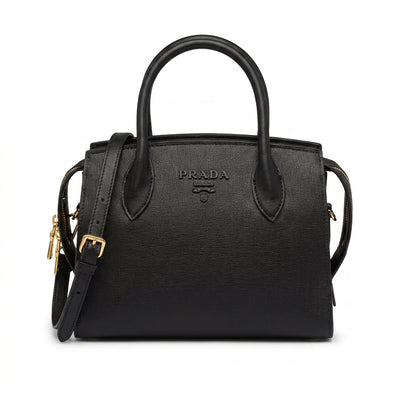 Prada Saffiano Cuir Calfskin Medium Monochrome Length 24 cm - Width 24 cm Mirror Woman 2009 Black